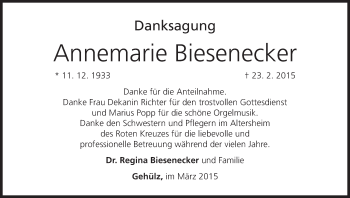 Anzeige von Annemarie Biesenecker von MGO