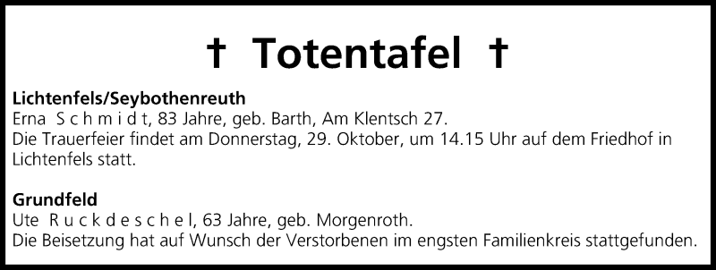  Traueranzeige für Totentafel vom 28.10.2015 vom 28.10.2015 aus MGO
