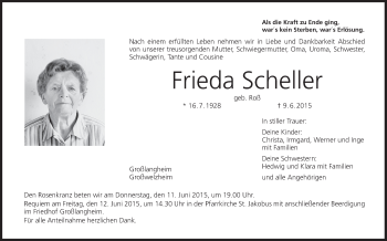 Anzeige von Frieda Scheller von MGO