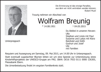 Anzeige von Wolfram Breunig von MGO