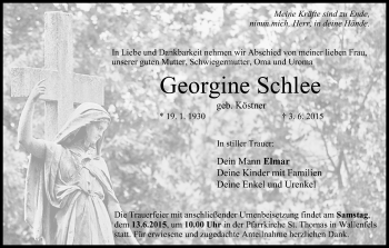 Anzeige von Georgine Schlee von MGO