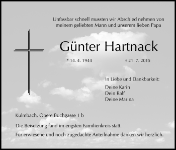 Anzeige von Günter Hartnack von MGO