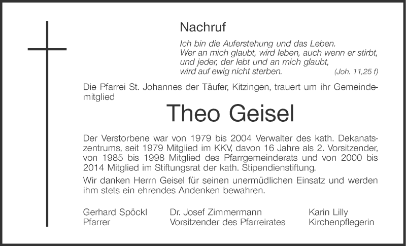  Traueranzeige für Theo Geisel vom 19.06.2015 aus MGO