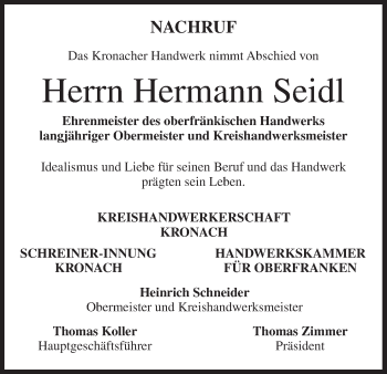 Anzeige von Hermann Seidl von MGO