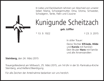 Anzeige von Kunigunde Scheitzach von MGO