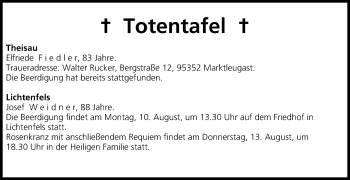 Anzeige von Totentafel vom 08.08.2015 von MGO