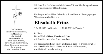 Anzeige von Elisabeth Prinz von MGO