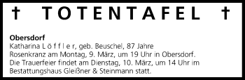 Anzeige von Totentafel vom 07.03.2015 von MGO
