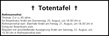 Anzeige von Totentafel vom 20.08.2015 von MGO