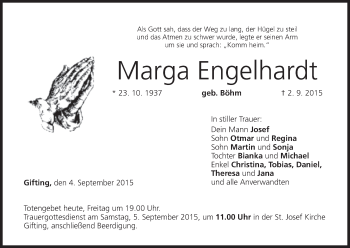 Anzeige von Marga Engelhardt von MGO