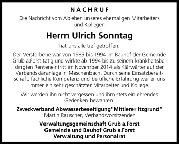 Anzeige von Ulrich Sonntag von MGO