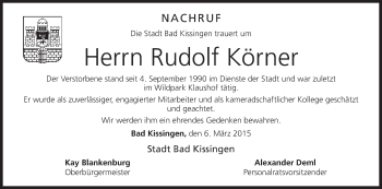 Anzeige von Rudolf Körner von MGO