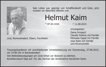 Anzeige von Helmut Kaim von MGO