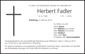 Anzeige von Herbert Fadler von MGO
