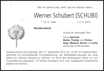 Anzeige von Werner Schubert von MGO