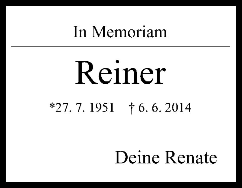  Traueranzeige für Reiner Barwitzki vom 06.06.2015 aus MGO