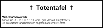 Anzeige von Totentafel vom 21.08.2015 von MGO