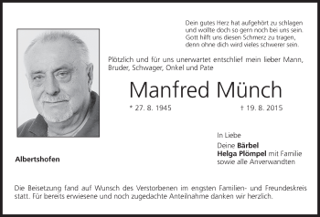 Anzeige von Manfred Münch von MGO