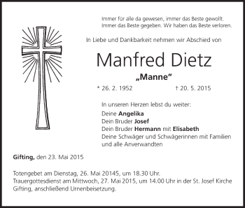 Anzeige von Manfred Dietz von MGO