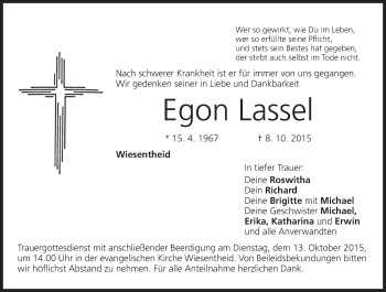 Anzeige von Egon Lassel von MGO