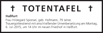 Anzeige von Hildegard Sponsel von MGO