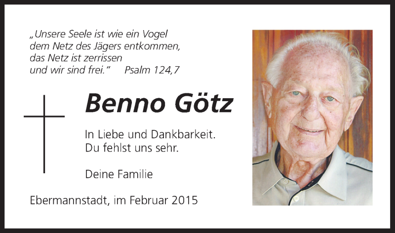  Traueranzeige für Benno Götz vom 14.02.2015 aus MGO