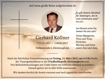 Anzeige von Gerhard Köllner von MGO