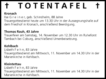 Anzeige von Totentafel vom 10.11.2015 von MGO