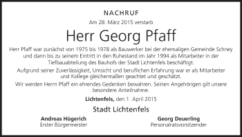Anzeige von Georg Pfaff von MGO