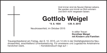 Anzeige von Gottlob Weigel von MGO