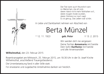 Anzeige von Berta Münzel von MGO