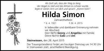 Anzeige von Hilda Simon von MGO
