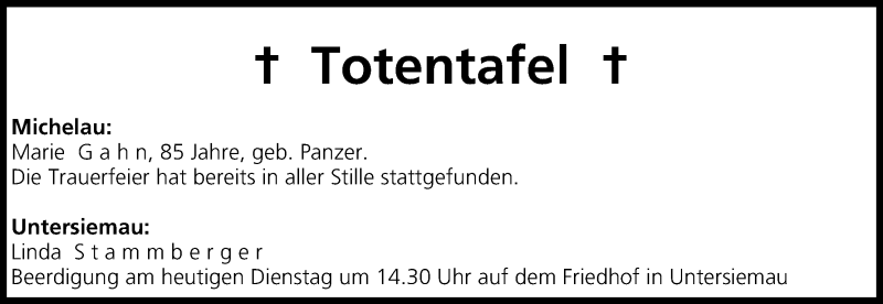  Traueranzeige für Linda Stammberger vom 30.06.2015 aus MGO