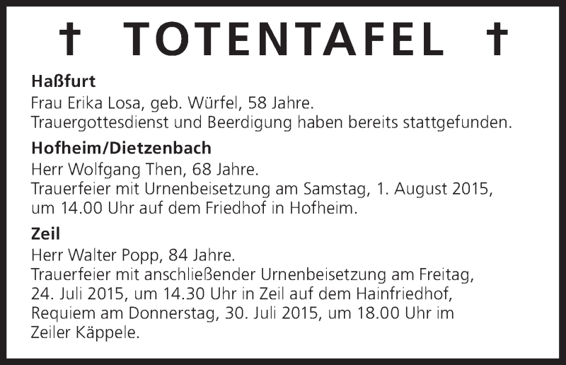 Traueranzeige für Walter Popp vom 24.07.2015 aus MGO