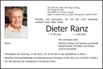 Anzeige von Dieter Ranz von MGO