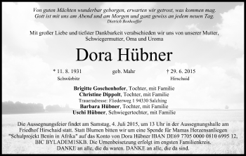 Anzeige von Dora Hübner von MGO