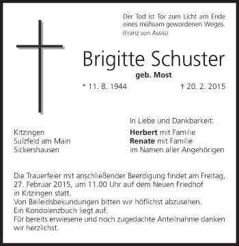 Anzeige von Brigitte Schuster von MGO