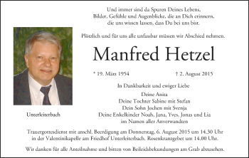 Anzeige von Manfred Hetzel von MGO