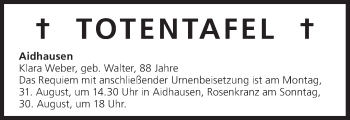 Anzeige von Totentafel vom 28.08.2015 von MGO
