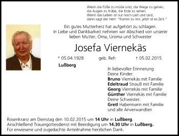 Anzeige von Josefa Viernekäs von MGO