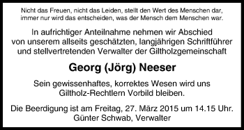 Anzeige von Georg Neeser von MGO