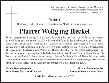 Anzeige von Wolfgang Heckel von MGO