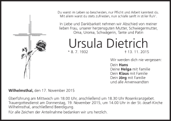 Anzeige von Ursula Dietrich von MGO