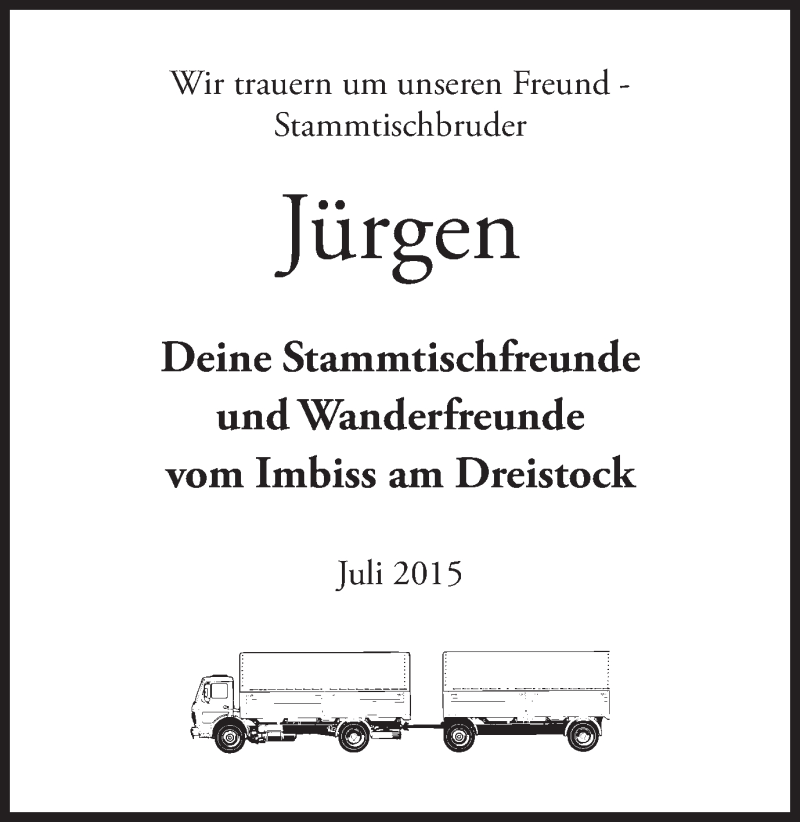  Traueranzeige für Jürgen  vom 14.07.2015 aus MGO