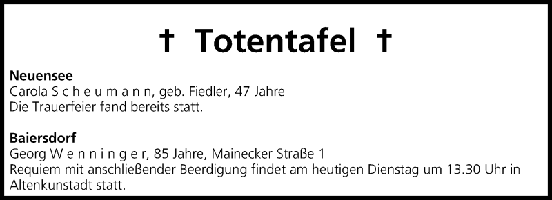  Traueranzeige für Totentafel vom 27.01.2015 vom 27.01.2015 aus MGO