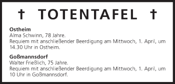 Anzeige von Totentafel 31.03.2015 von MGO