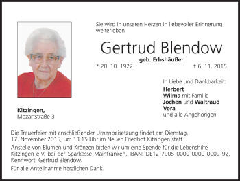 Anzeige von Gertrud Blendow von MGO