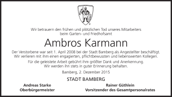 Anzeige von Ambros Karmann von MGO