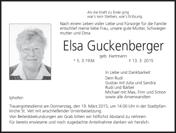 Anzeige von Elsa Guckenberger von MGO