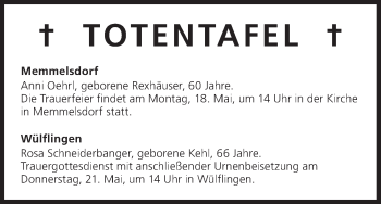 Anzeige von Totentafel 18.05.2015 von MGO